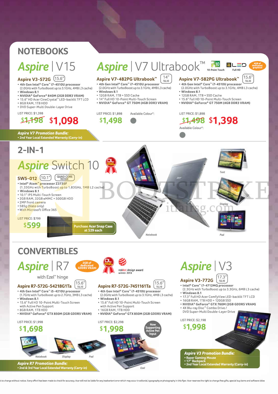 COMEX 2014 price list image brochure of Acer Notebooks, Tablet Aspire V3-572G, V7-482PG, V7-582PG, Switch 10 SW5-012, R7-572G-54218G1Ta, R7-572G-7451161Ta, V3-772G