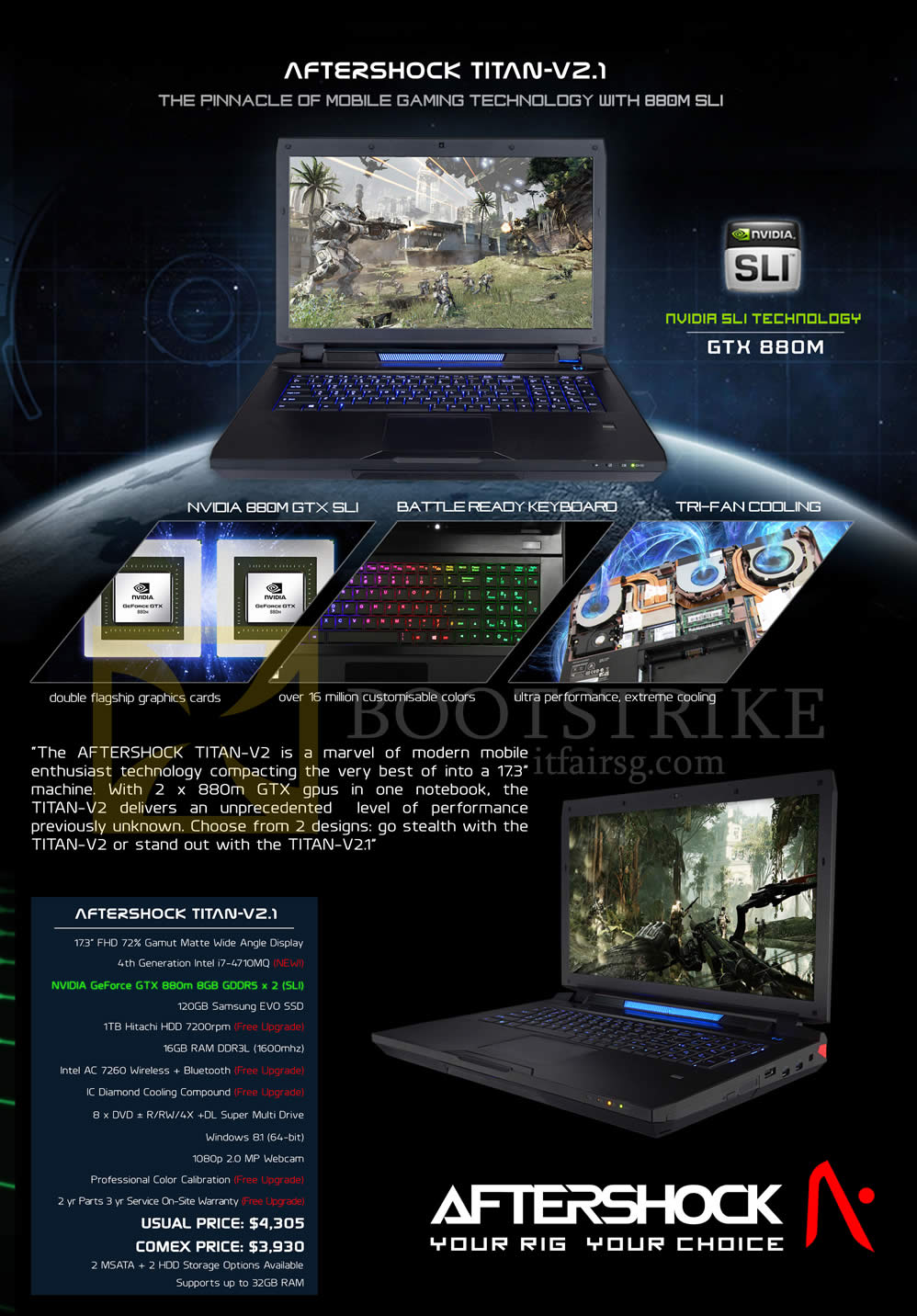 COMEX 2014 price list image brochure of Aftershock Notebook Titan-V 2.1