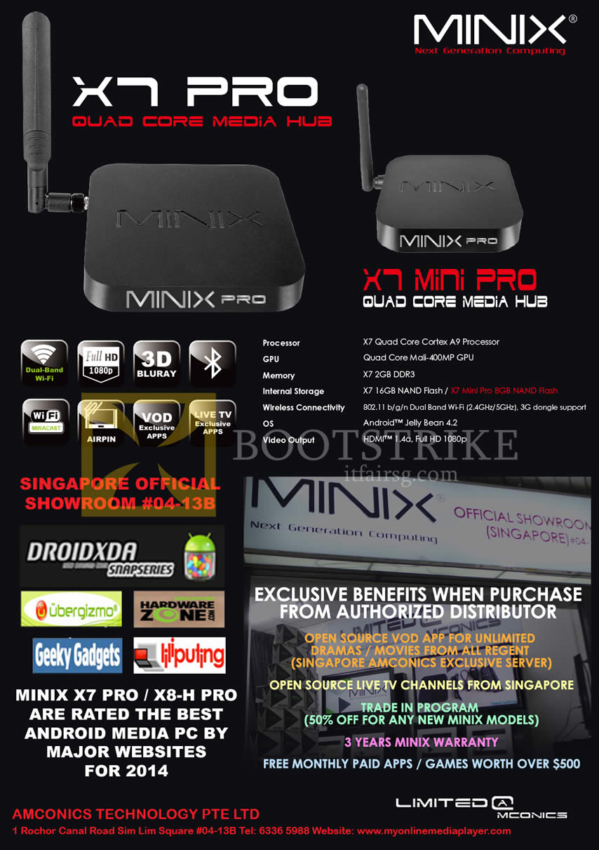 COMEX 2014 price list image brochure of Amconics Minix X7 Pro Media Hub Player Android, X7 Mini Pro