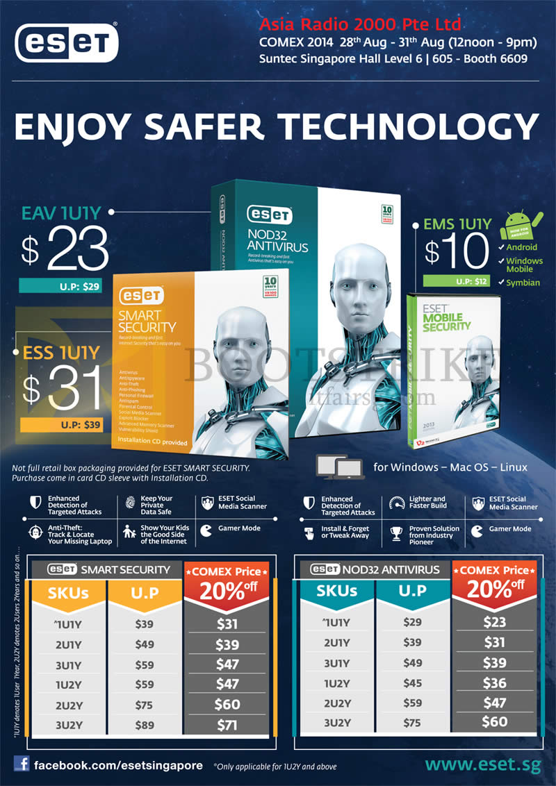 COMEX 2014 price list image brochure of Asia Radio 2000 ESET Smart Security, NOD32, Antivirus, EAV 1U1Y, EMS 1U1Y, 1U1Y