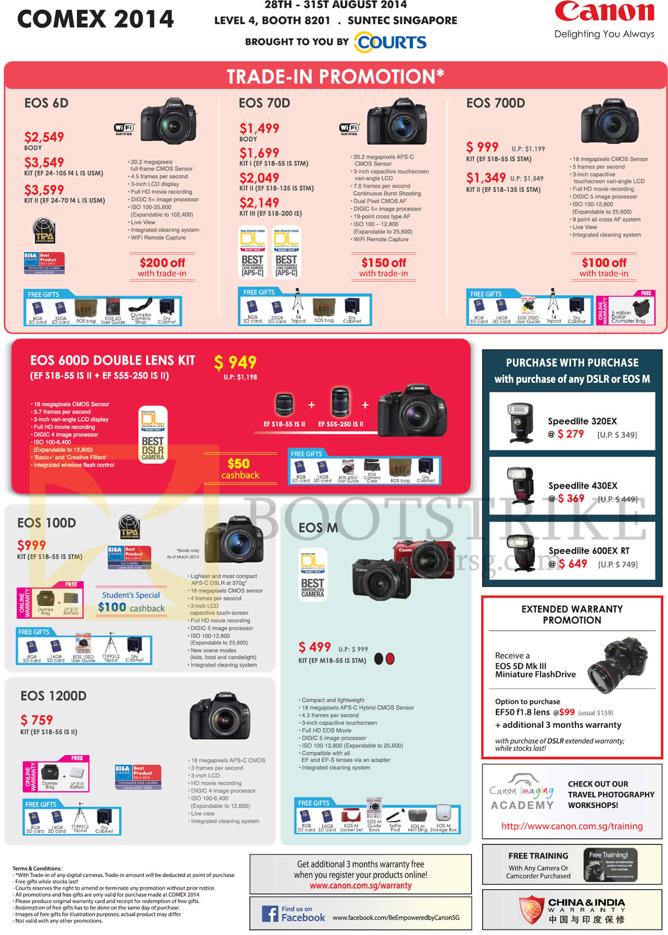 COMEX 2014 price list image brochure of Canon Digital Cameras DSLR EOS 6D, EOS 70D, EOS 700D, EOS 600D, EOS 100D, EOS 1200D, EOS M