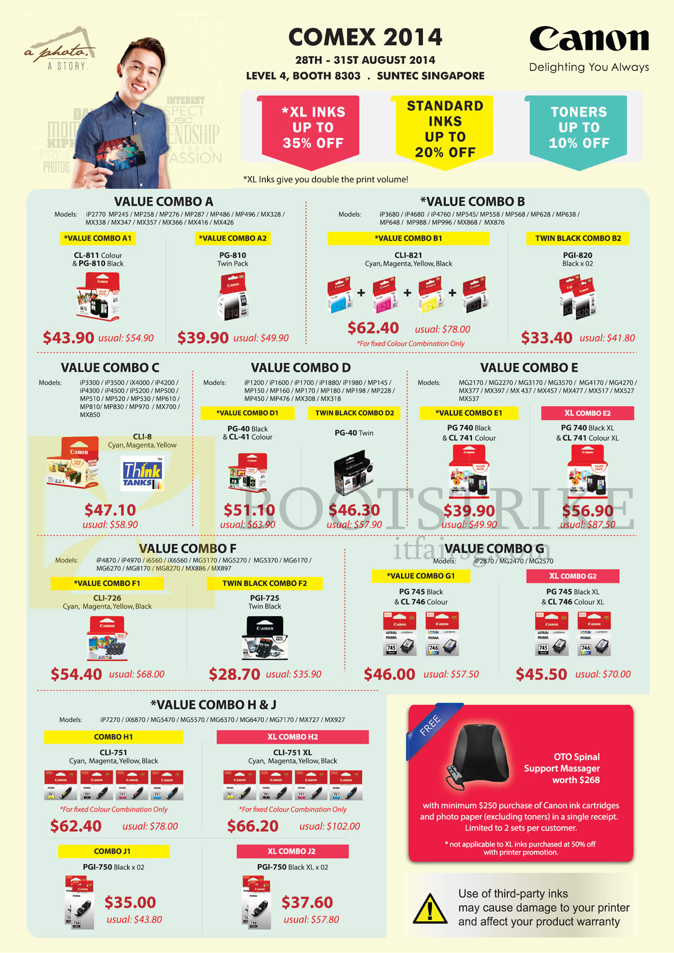 COMEX 2014 price list image brochure of Canon Ink Cartridges Bundles