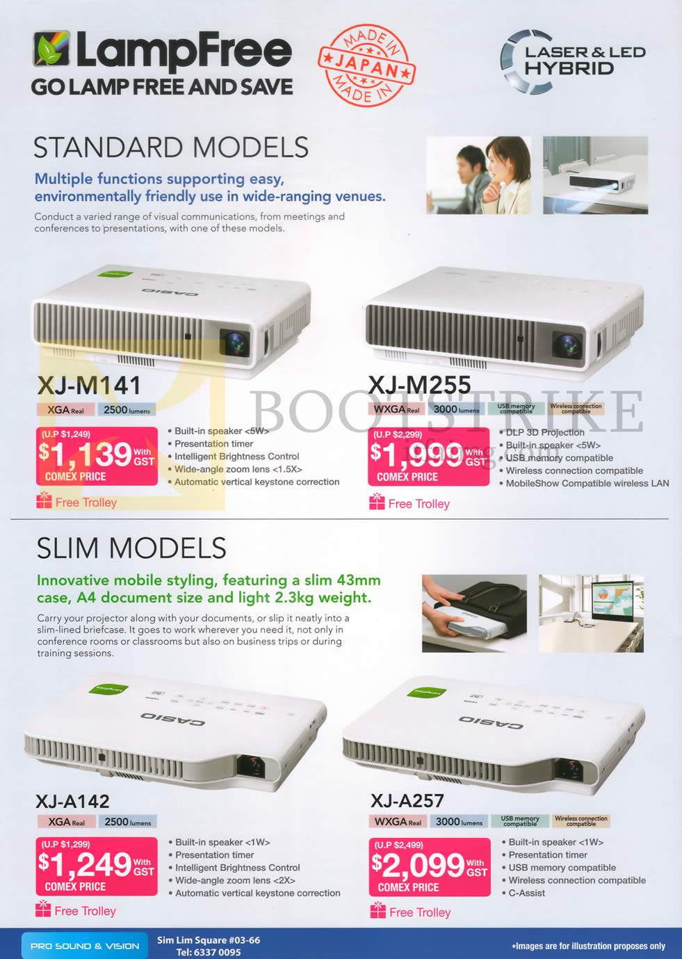 COMEX 2014 price list image brochure of Casio Pro Sound N Vision Projectors XJ-M141, XJ-M255, XJ-A142, XJ-A257