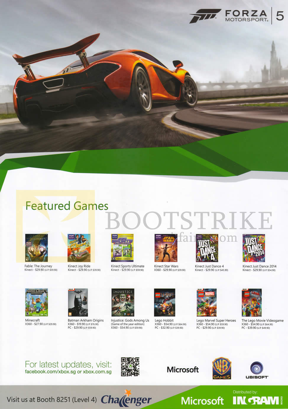 COMEX 2014 price list image brochure of Challenger Games Fable, Kinect Joy Ride, Sports Ultimate, Star Wars, Minecraft, Lego Marvel Travel Heroes, Just Dance