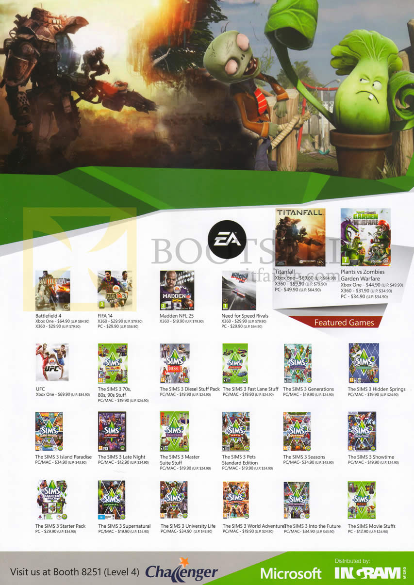 COMEX 2014 price list image brochure of Challenger Games Madden, Battlefield, Sims 3, Fifa, Need For Speed Rivals