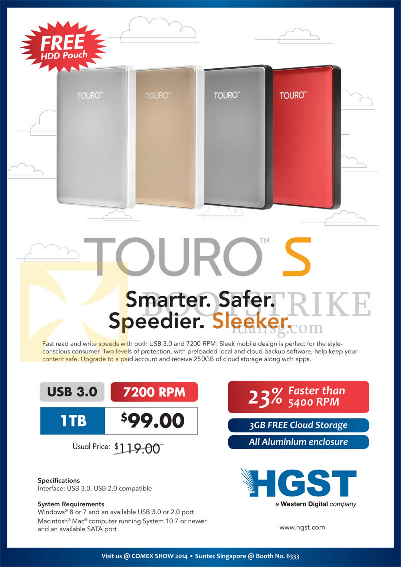 COMEX 2014 price list image brochure of Convergent HGST Touro S External Storage Drive 1TB