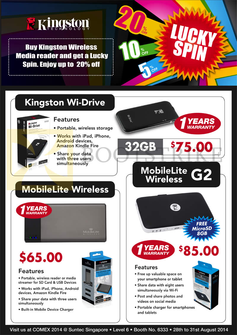 COMEX 2014 price list image brochure of Convergent Kingston Wi-Drive 32GB, MobileLite Wireless, MobileLite Wireless G2