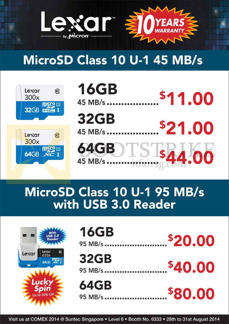 COMEX 2014 price list image brochure of Convergent Lexar MicroSD Class 10 U-1