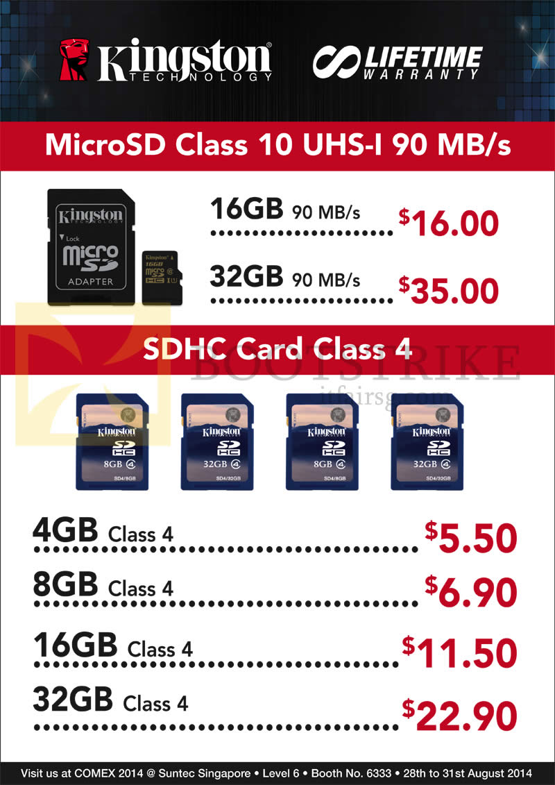 COMEX 2014 price list image brochure of Convergent Lexar MicroSD Class10 UHS-1, SDHC Class 4