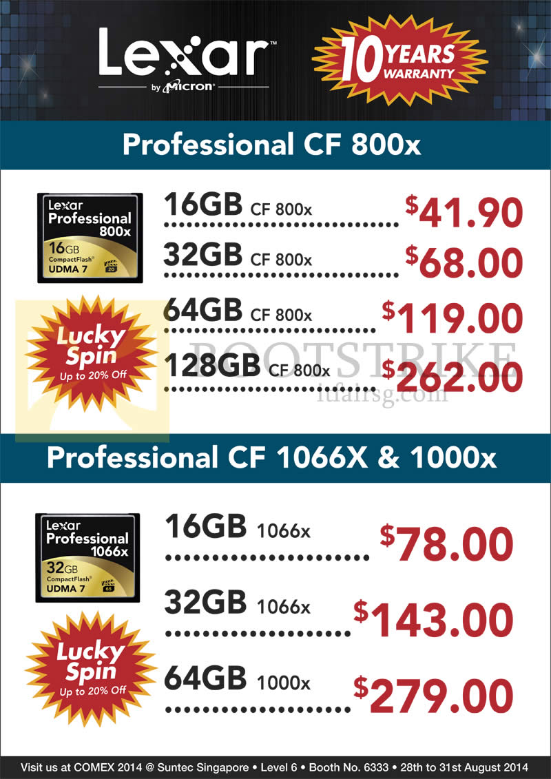 COMEX 2014 price list image brochure of Convergent Lexar Professional CompactFlash CF CF800X, CF 1066X, CF 1000X