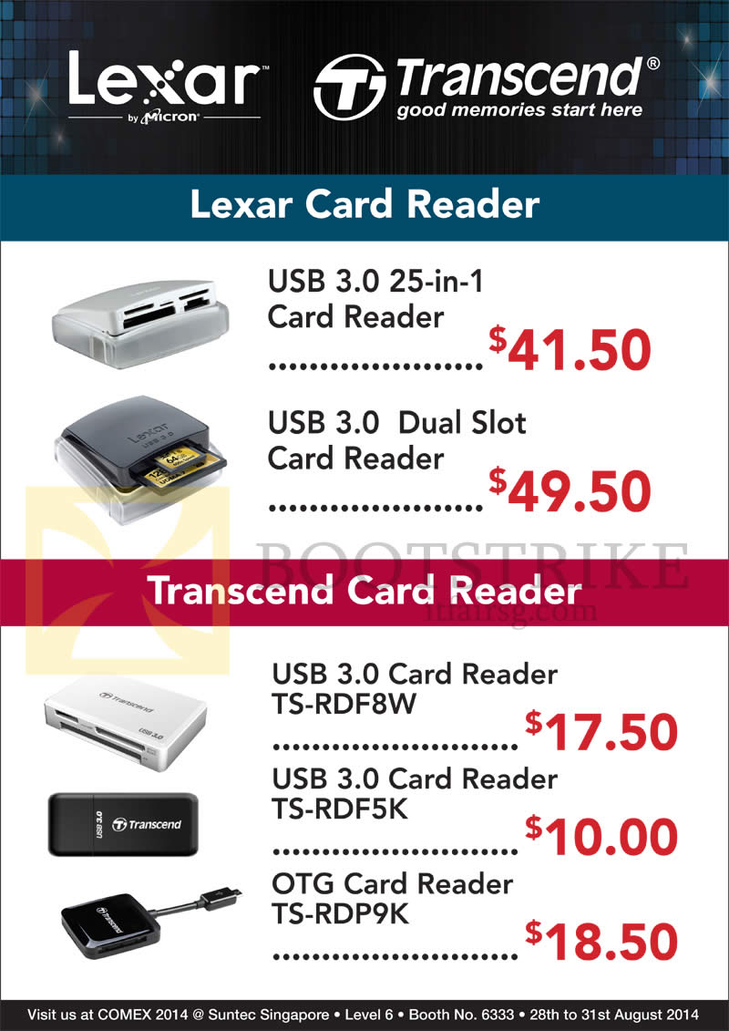 COMEX 2014 price list image brochure of Convergent Lexar, Transcend Card Readers