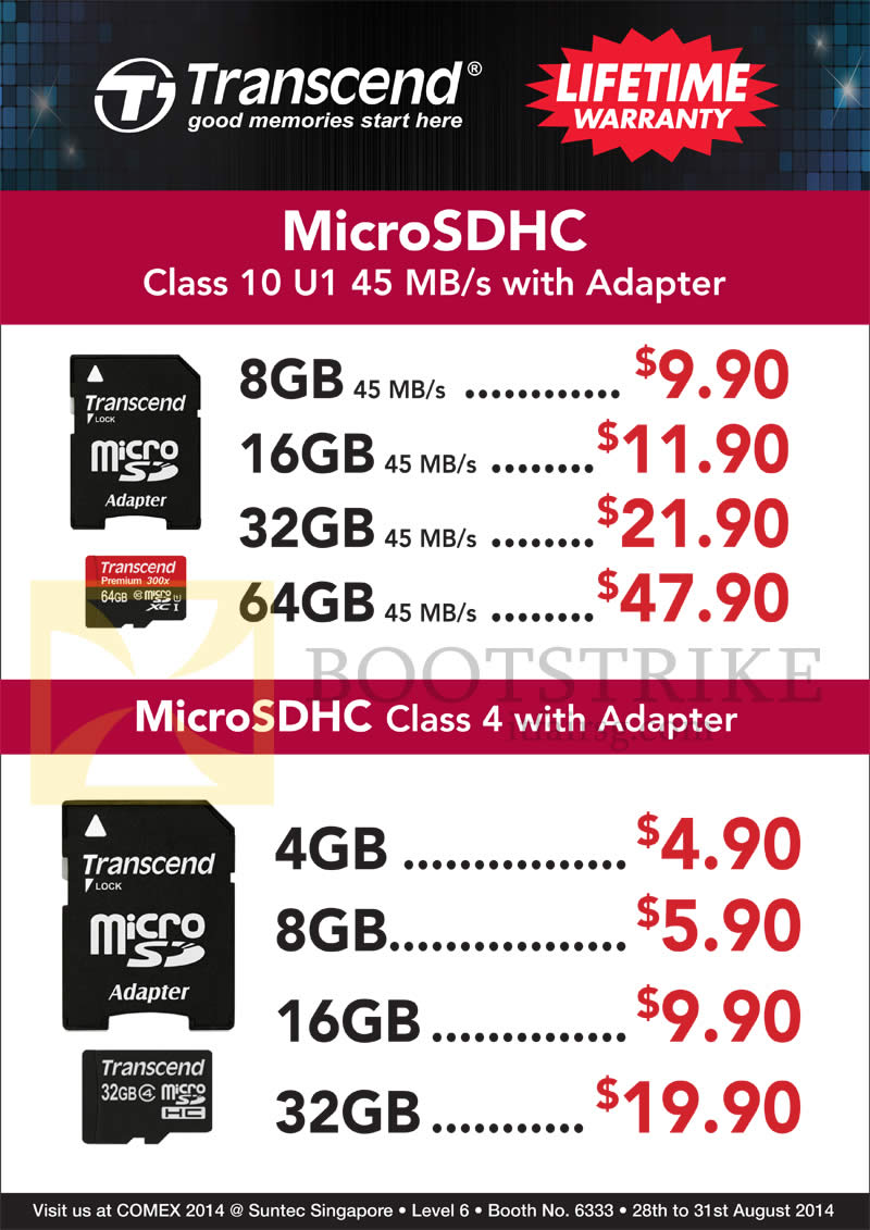 COMEX 2014 price list image brochure of Convergent Transcend MicroSDHC Class 10 U1, Class 4