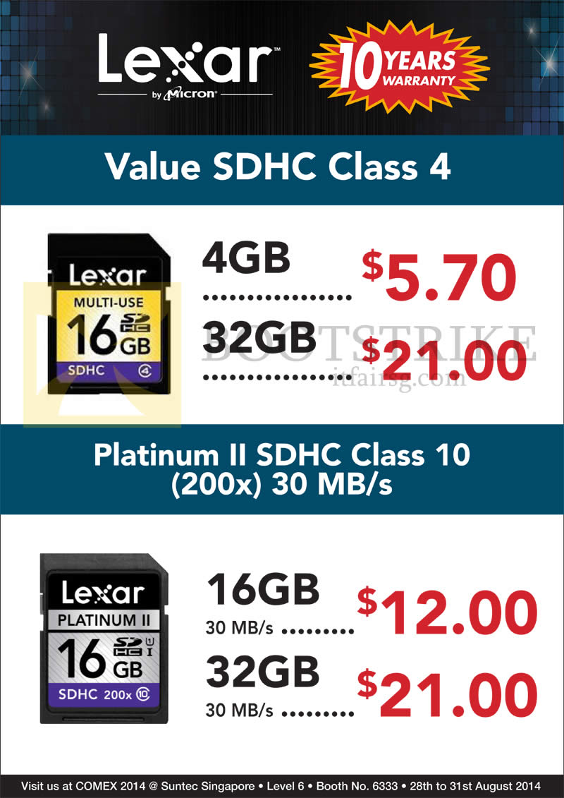 COMEX 2014 price list image brochure of Convergent Value SDHC Class 4, Platinum II SDHC Class 10