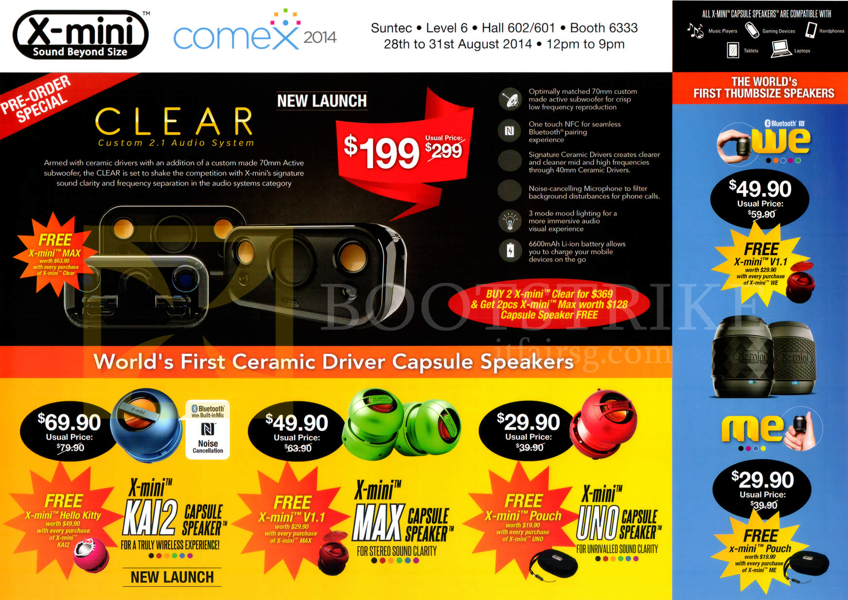 COMEX 2014 price list image brochure of Convergent X-Mini Capsule Speakers Clear, Kai2, Max, Uno, Clear, We, Me