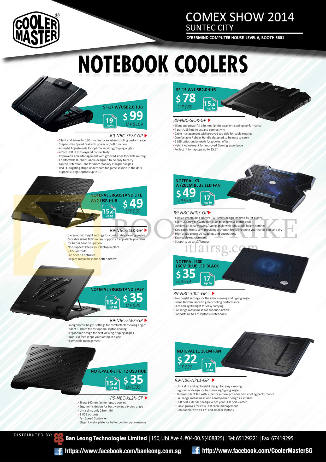 COMEX 2014 price list image brochure of Cybermind Cooler Master Notebook Coolers SF-17, SF-15, Notepal Ergostand Lite, Easy, Notepal X3, I300, L1, X-Lite II 2