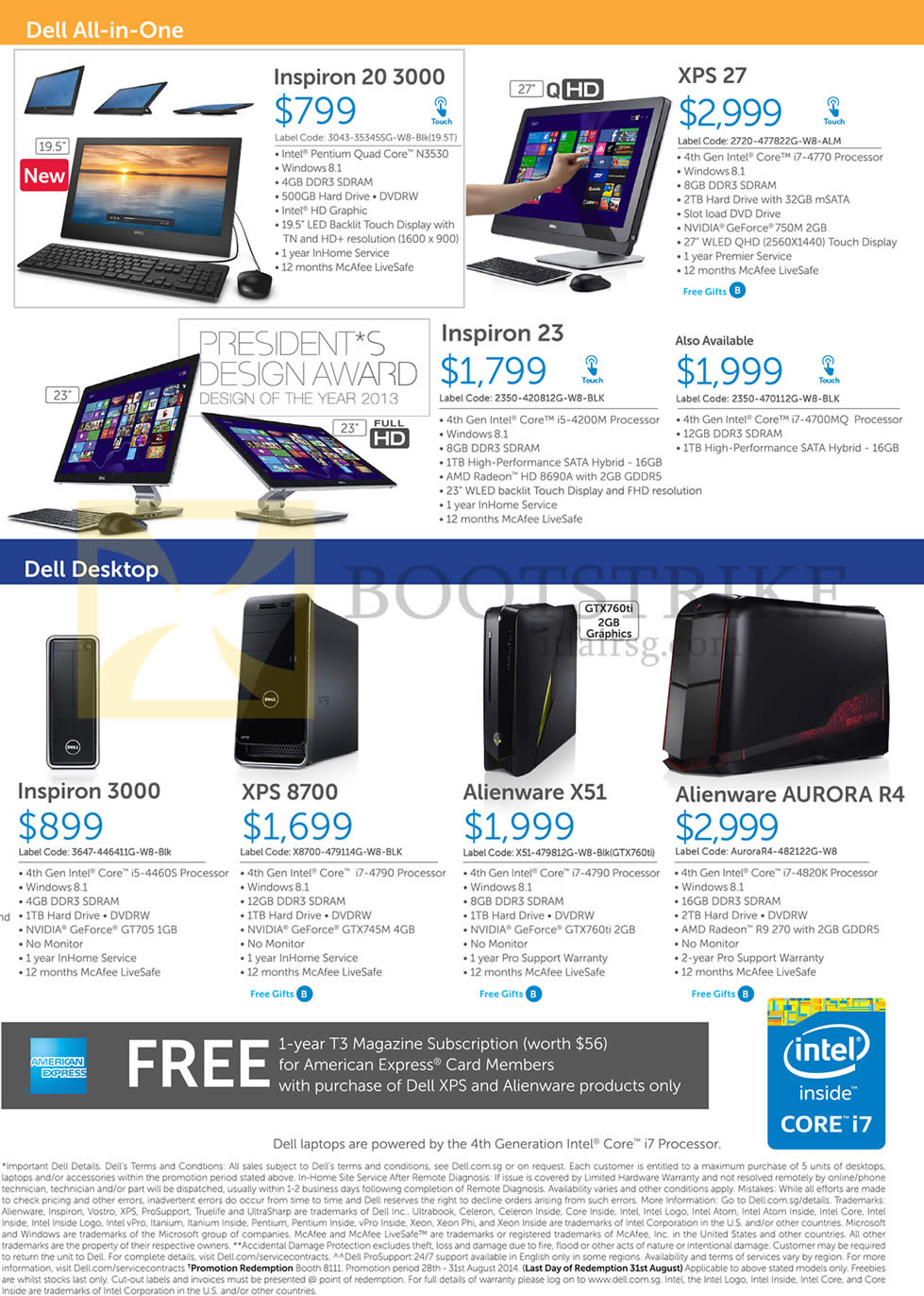 COMEX 2014 price list image brochure of Dell Desktop PCs AIO Inspiron 20 3000, XPS 27, Inspiron 23, Inspiron 3000, XPS 8700, Alienware X51, Aurora R4