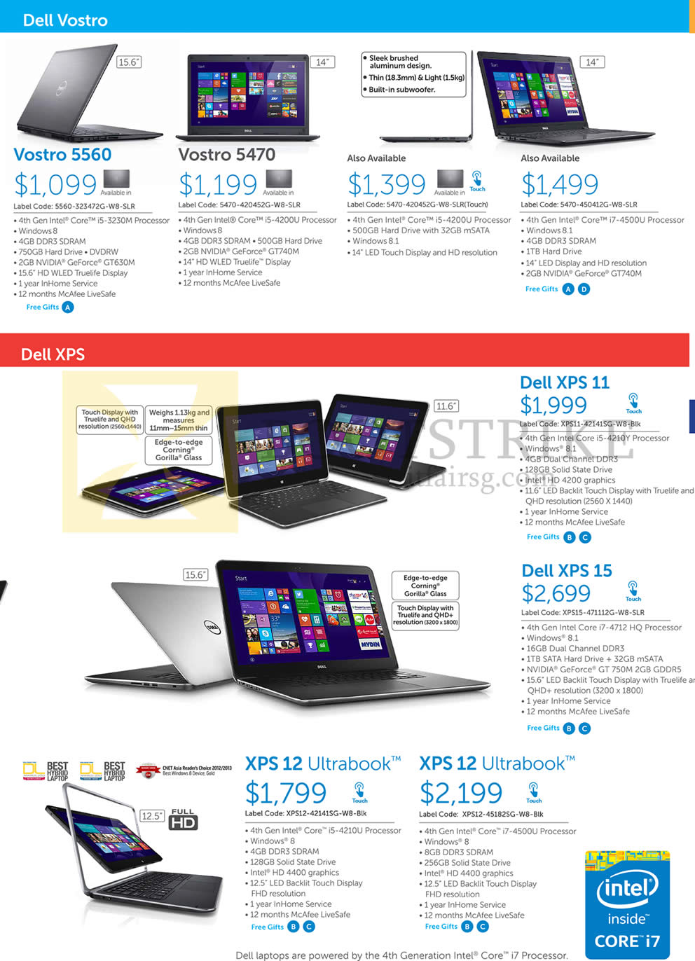 COMEX 2014 price list image brochure of Dell Notebooks Vostra 5560, Vostra 5470, XPS 11, XPS 15, XPS 12 Ultrabook