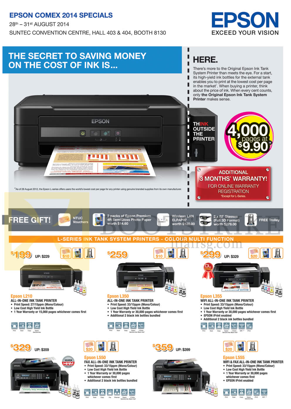 COMEX 2014 price list image brochure of Epson Printers L Series Ink System L210, L350, L355, L550, L555