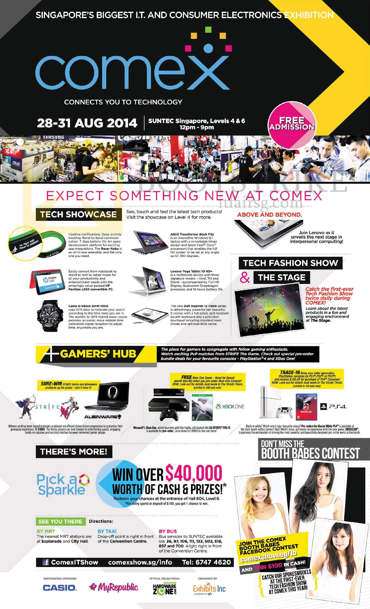 COMEX 2014 price list image brochure of Event Details, Location, Opening Hours, Lucky Draw, Tech Showcase, Tech Fashion Show, Gamers Hub