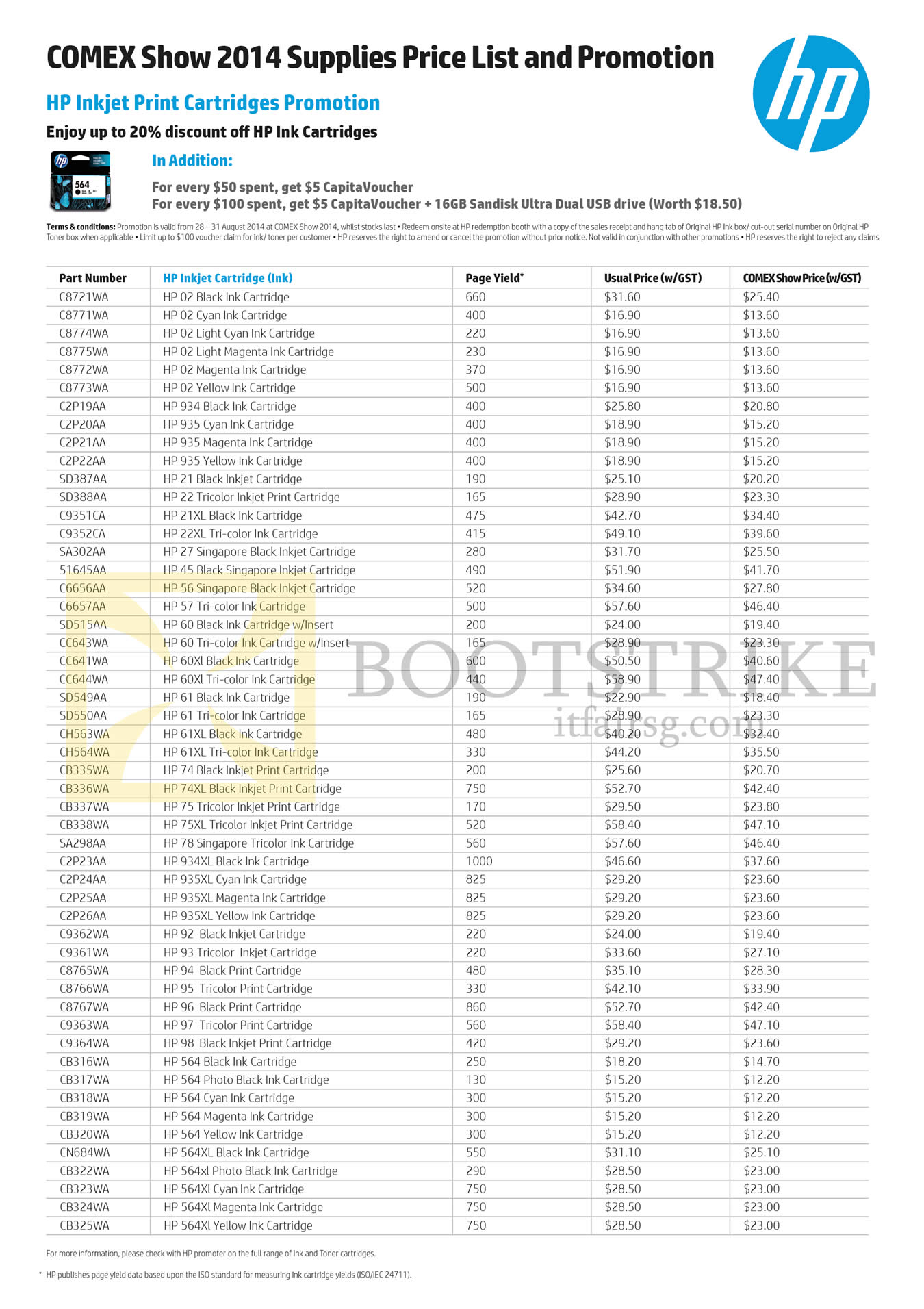 COMEX 2014 price list image brochure of HP Inkjet Cartridges Price List