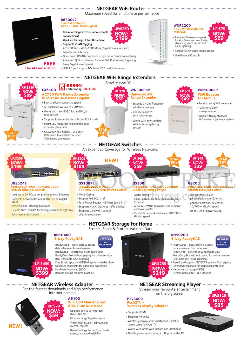 COMEX 2014 price list image brochure of Harvey Norman Netgear Networking Wireless Routers, Range Extenders, Switches, Storage, USB Adapter, Streaming Player