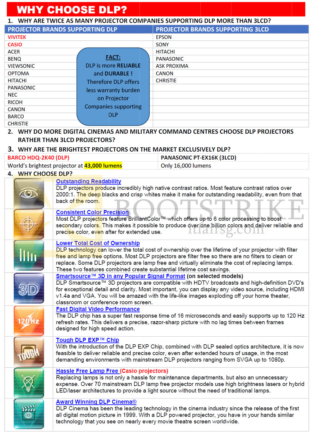 COMEX 2014 price list image brochure of Hawko Projectors DLP Features