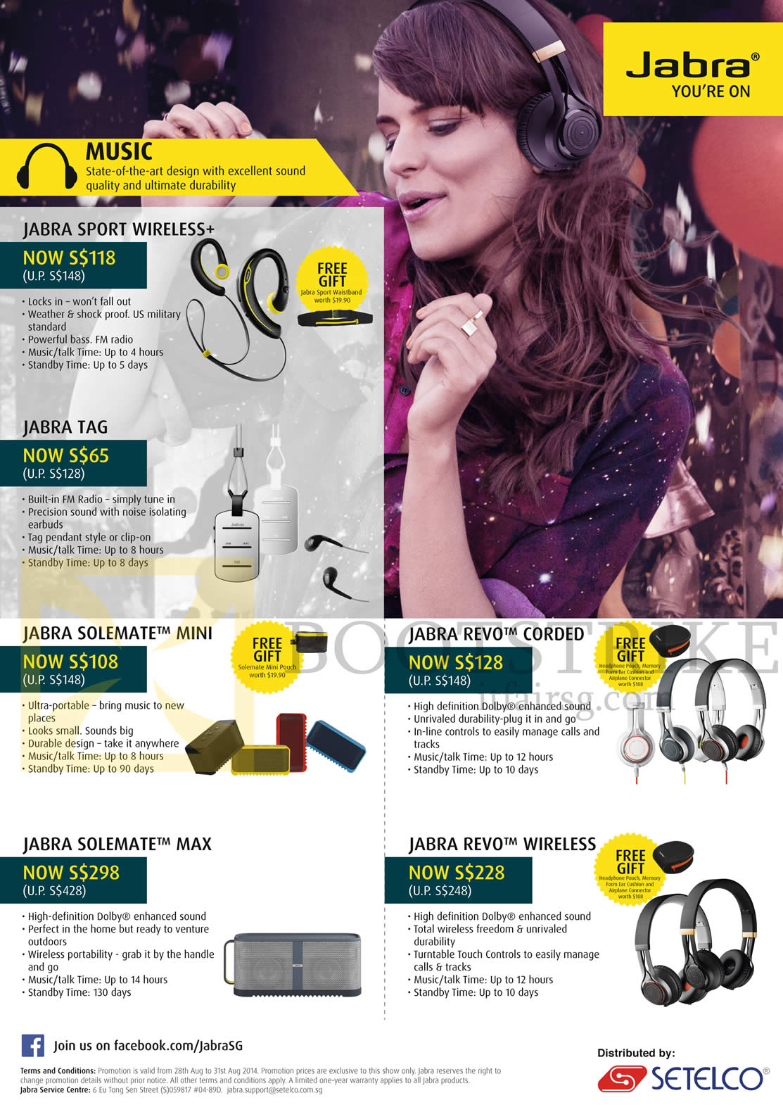 COMEX 2014 price list image brochure of Jabra Headphone, Earphone, Speakers, Sport Wireless, Tag, Solemate Mini, Max, Revo Corder, Wireless