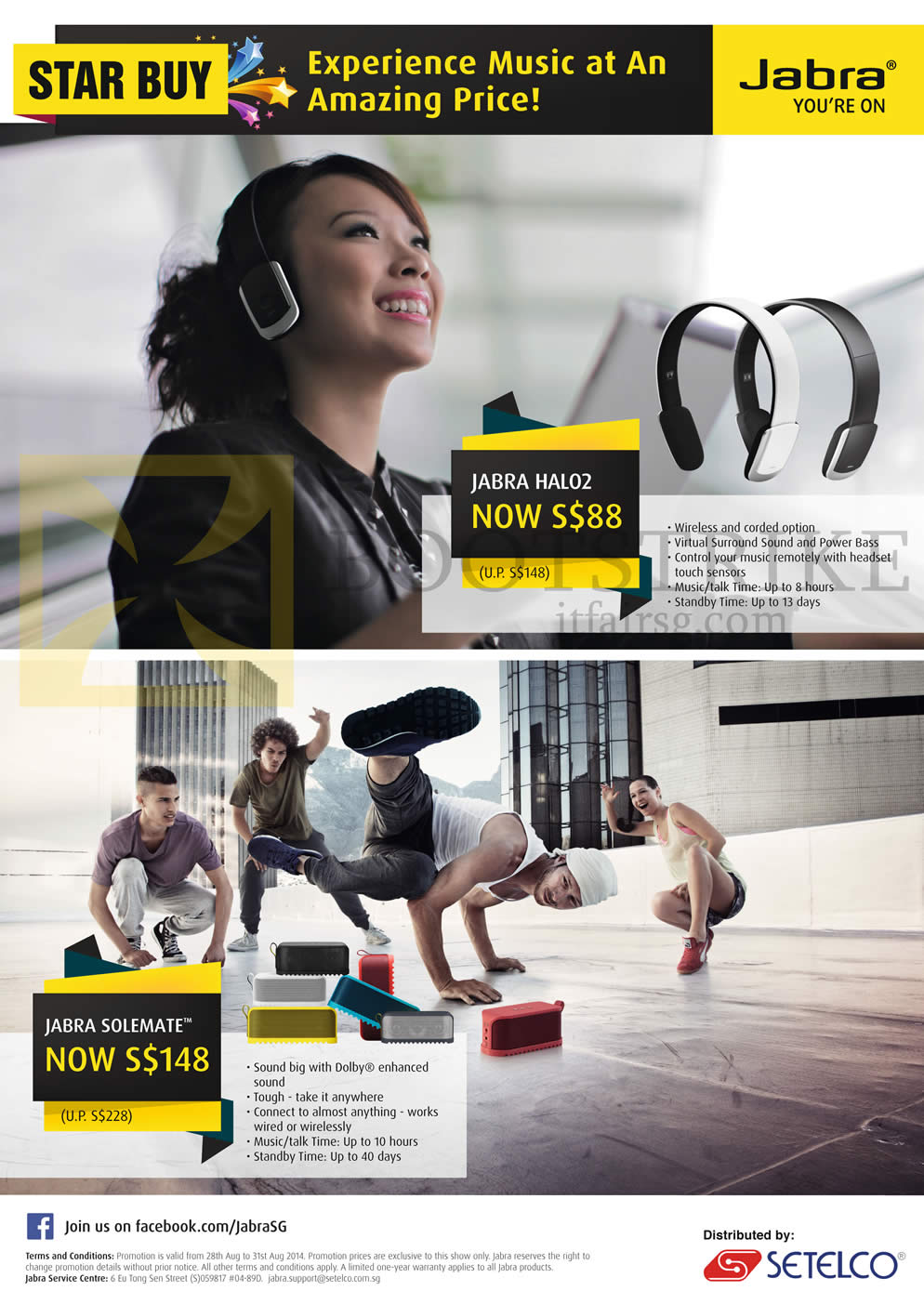 COMEX 2014 price list image brochure of Jabra Wireless Headphones HAL02, Solemate Speakers