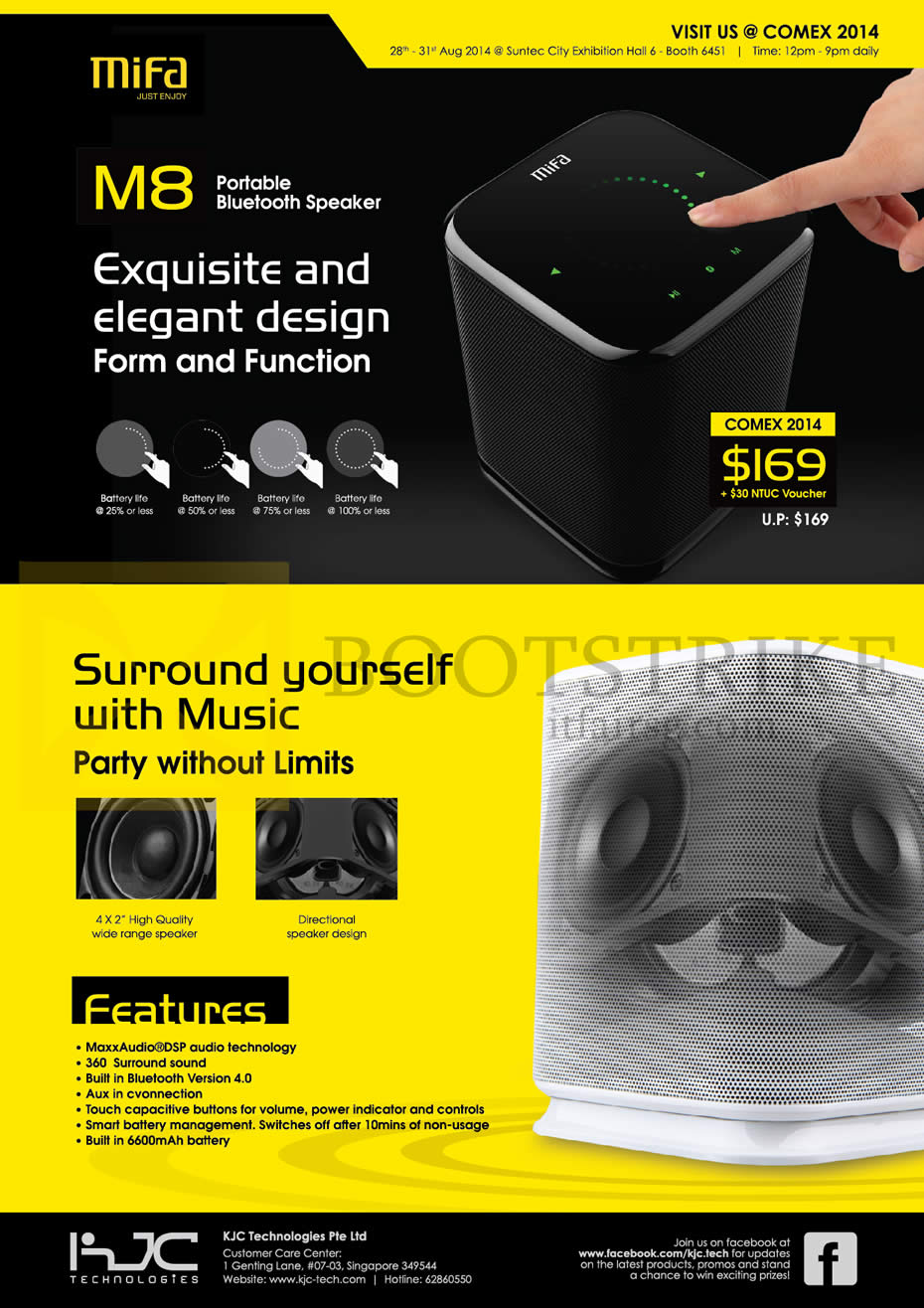 COMEX 2014 price list image brochure of KJC Technologies M8 Portable Bluetooth Speaker