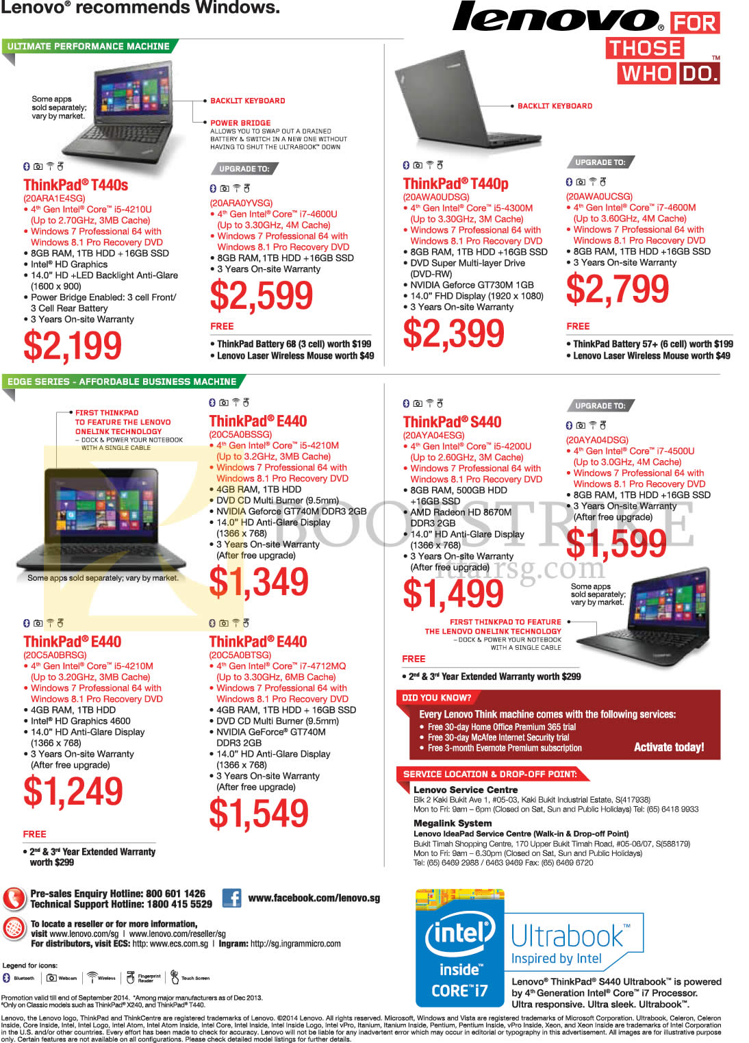 COMEX 2014 price list image brochure of Lenovo Notebooks ThinkPad T440s, E440, S440, T440p