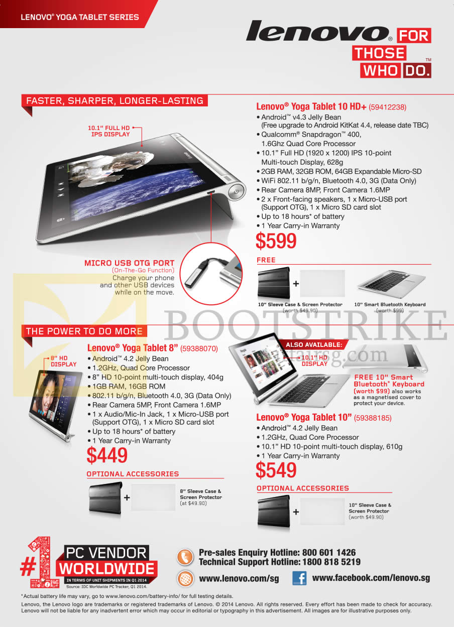 COMEX 2014 price list image brochure of Lenovo Tablets Yoga 10HD Plus, Yoga 8, Yoga 10