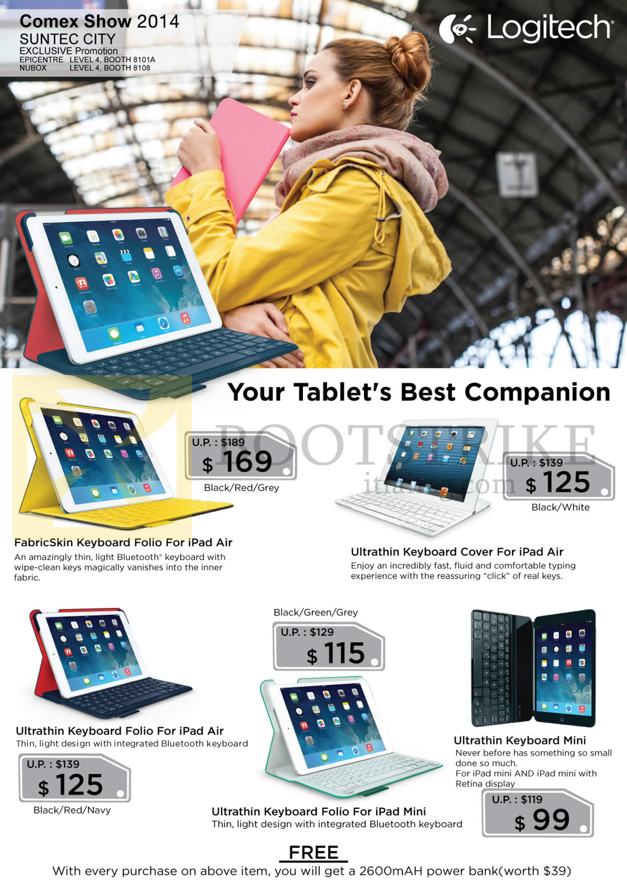 COMEX 2014 price list image brochure of Logitech Keyboard Folio For IPad Air Fabric Skin, Ultrathin