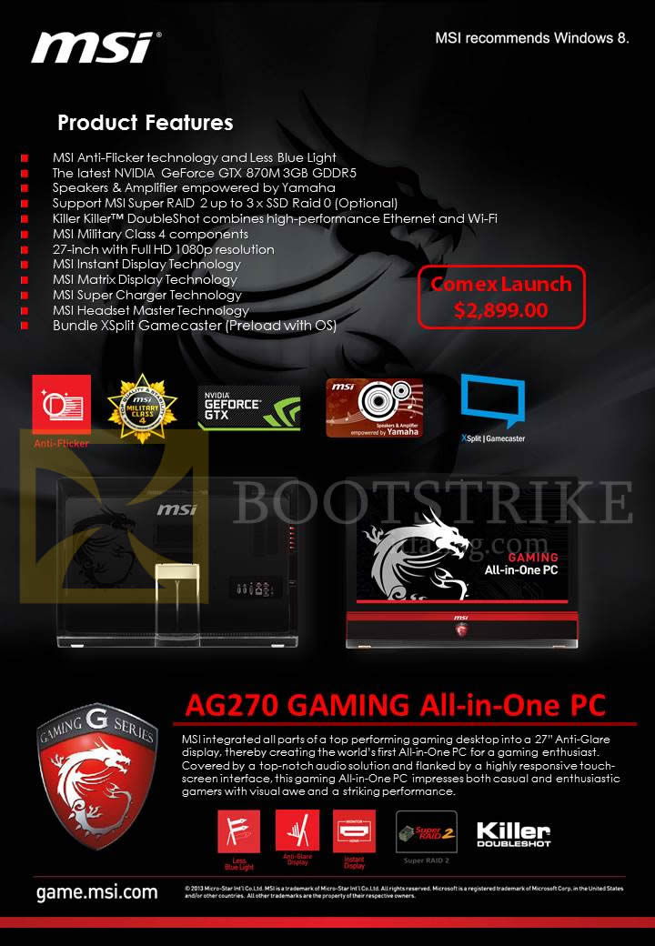COMEX 2014 price list image brochure of MSI AIO Desktop PC AG270 Gaming