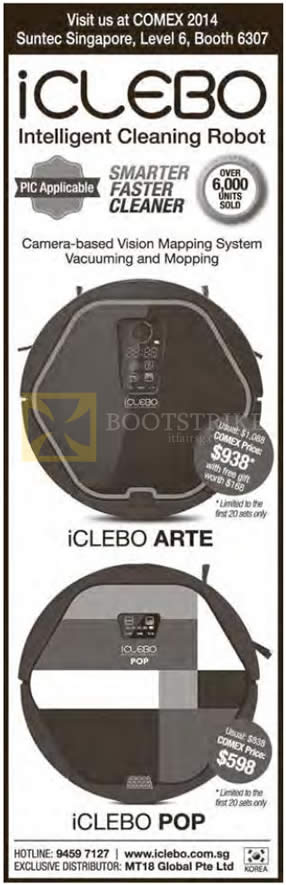 COMEX 2014 price list image brochure of MT18 IClebo Arte Pop Robot Vacuum Cleaner