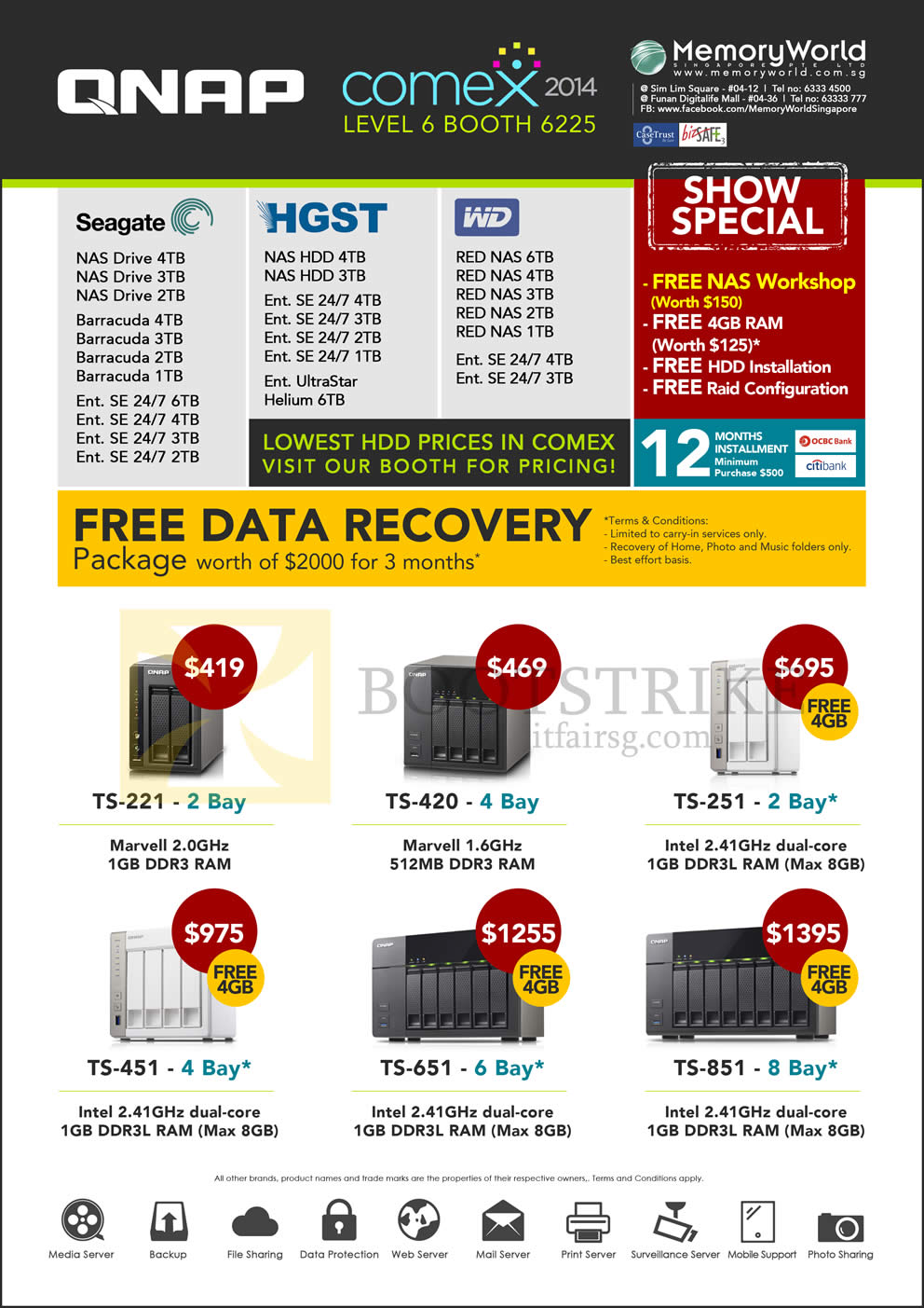COMEX 2014 price list image brochure of Memory World Qnap NAS TS-221, TS-420, TS-251, TS-451, TS-651, TS-851