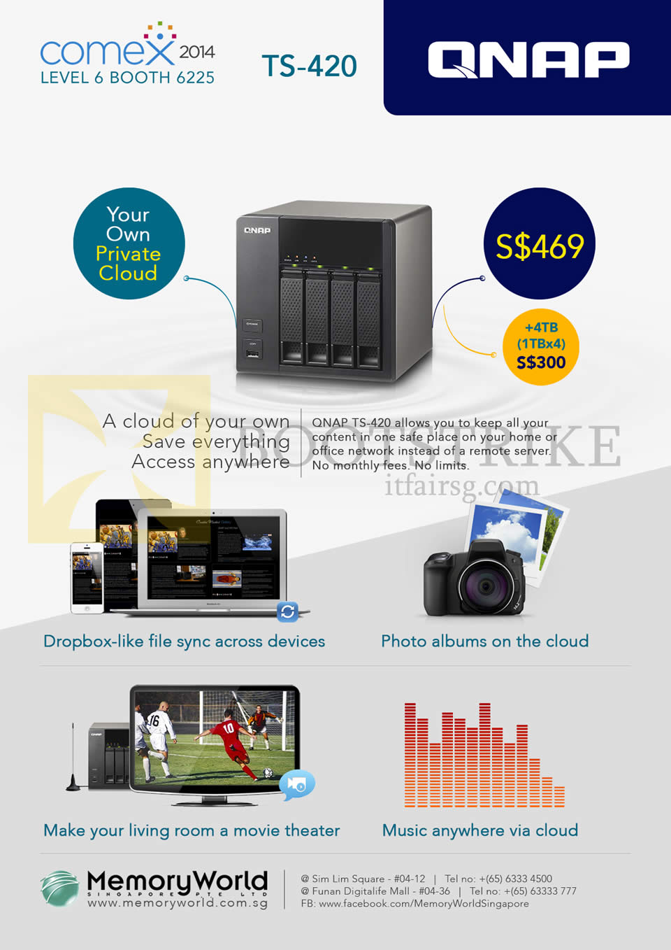 COMEX 2014 price list image brochure of Memory World Qnap TS-420 NAS Private Cloud