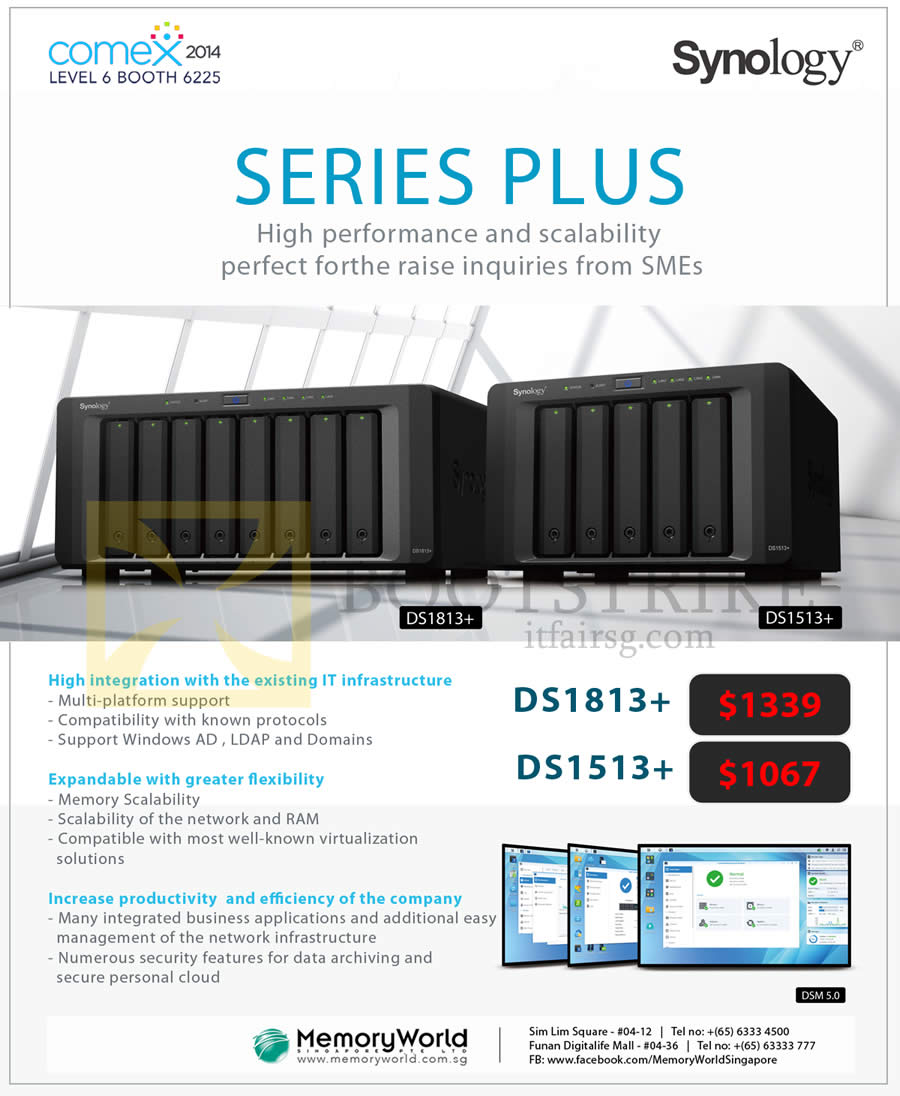 COMEX 2014 price list image brochure of Memory World Synology NAS DiskStation DS1813 Plus, DS1513 Plus