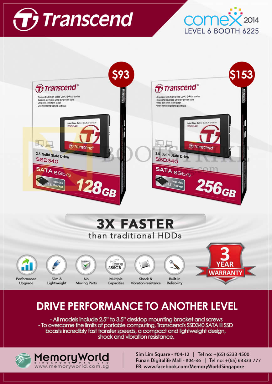 COMEX 2014 price list image brochure of Memory World Transcend SSD 340 Solid State Drive 128GB 256GB