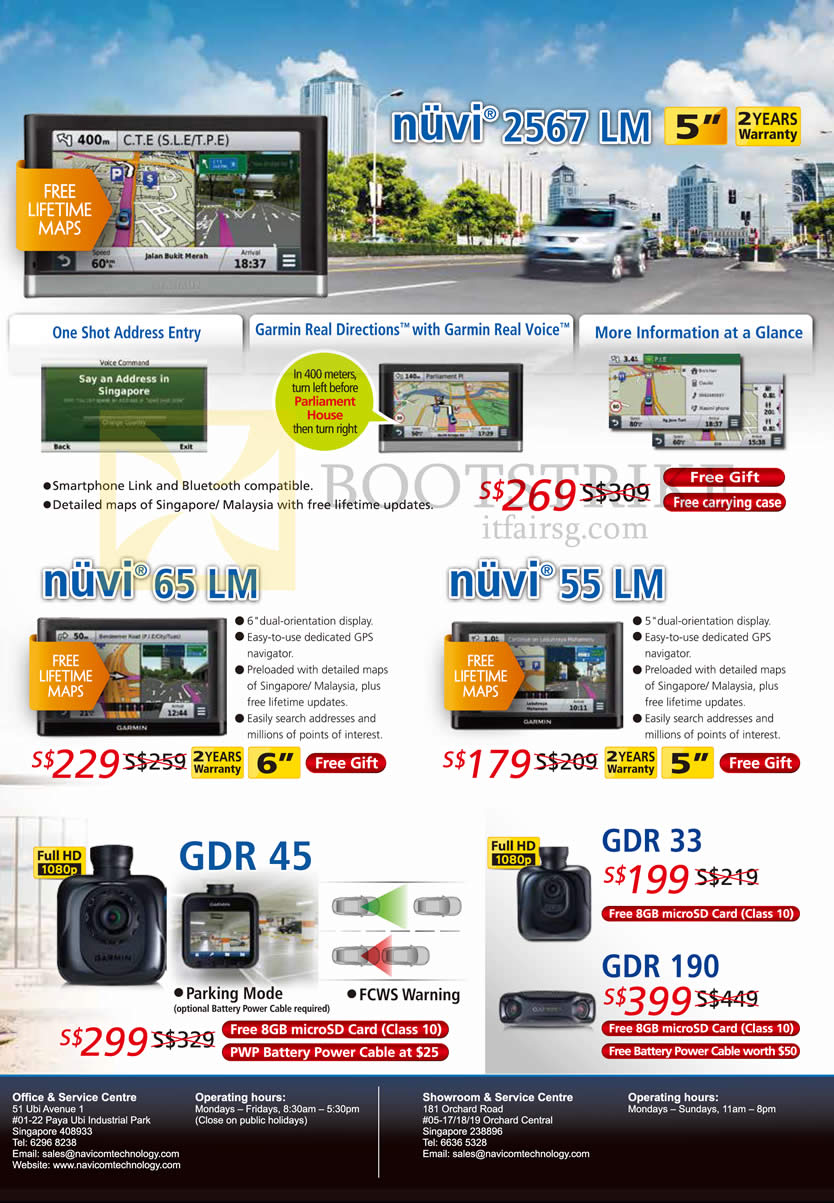 COMEX 2014 price list image brochure of Navicom Garmin GPS Navigators Nuvi 2567LM, 65LM, 55LM, GDR 45, GDR 33, GDR 190