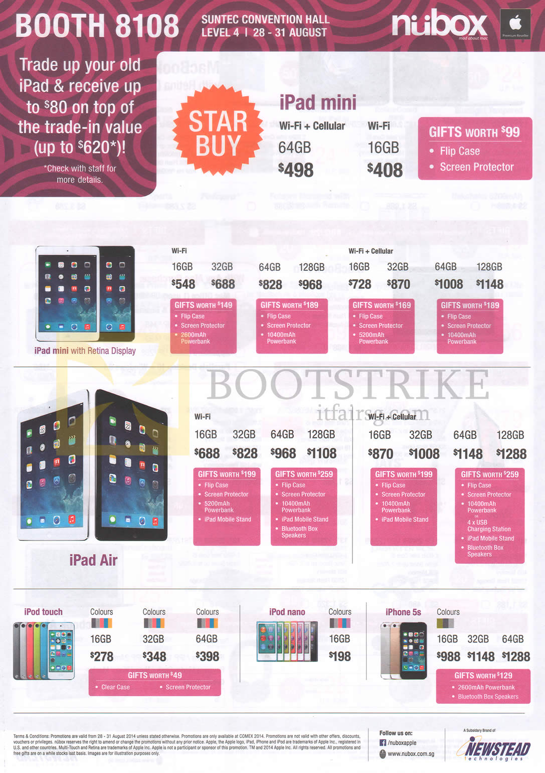COMEX 2014 price list image brochure of Nubox Apple IPad Mini Tablet, IPad Air, IPod Touch, IPod Nano, IPhone 5s