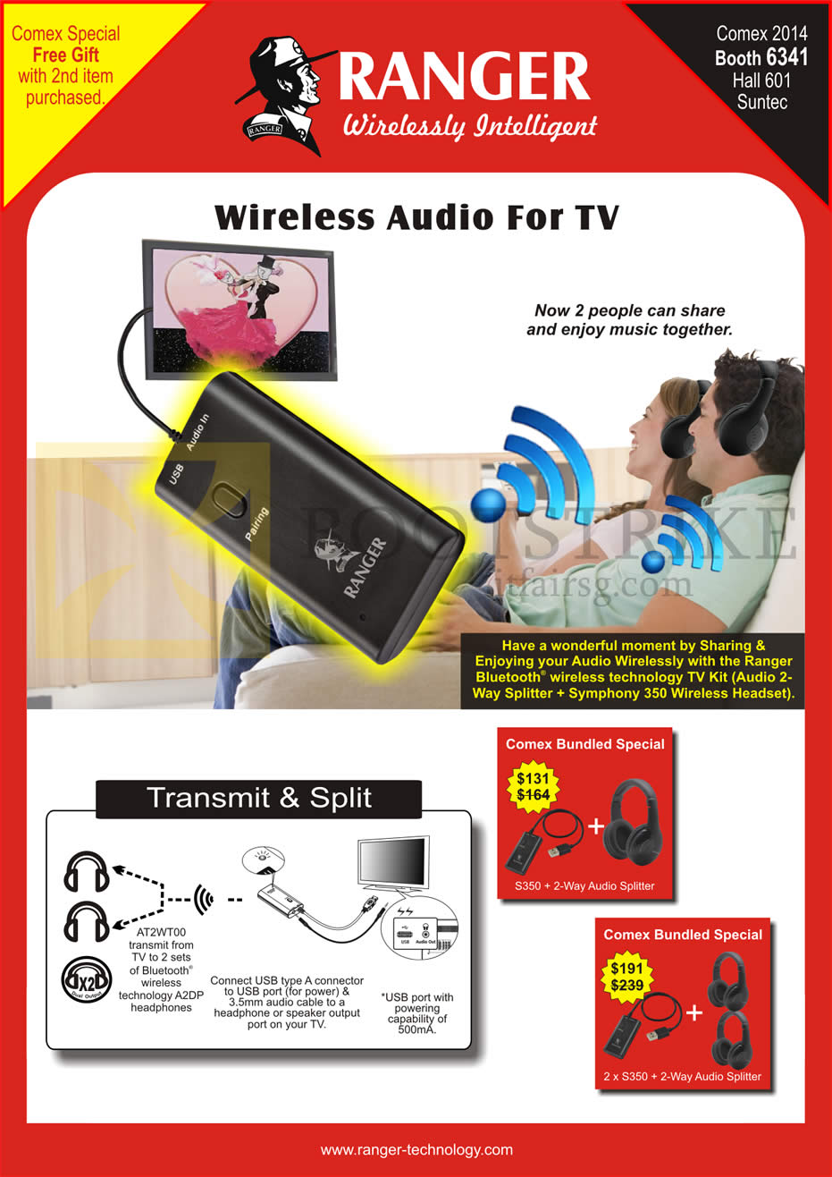 COMEX 2014 price list image brochure of Ranger Wireless Audio For TV, Bluetooth Audio Splitter, Headphone