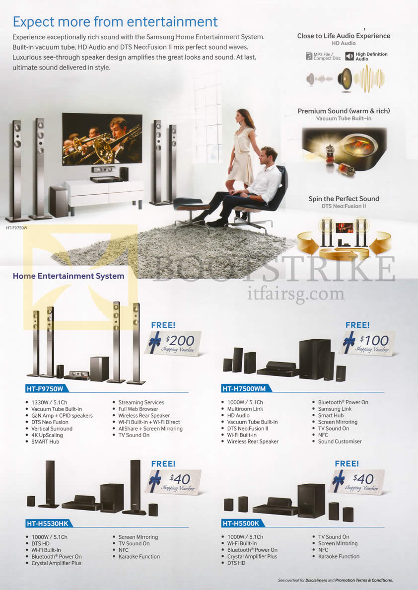 COMEX 2014 price list image brochure of Samsung (No Prices) Home Theatre Systems