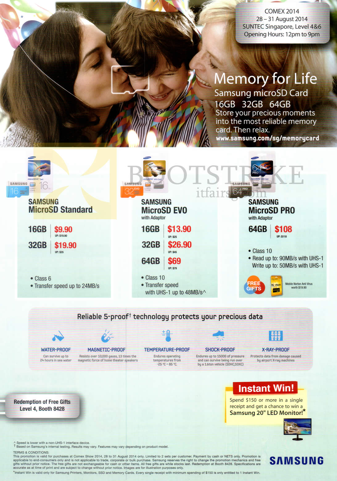 COMEX 2014 price list image brochure of Samsung MicroSD Standard, Evo, Pro 16GB, 32GB, 64GB Cards