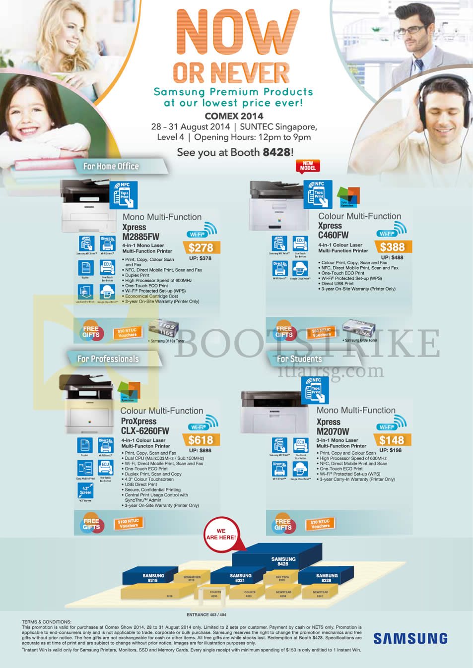 COMEX 2014 price list image brochure of Samsung Printers Laser Xpress M2885FW, C460FW, ProXpress CLX-6260FW, M2070W