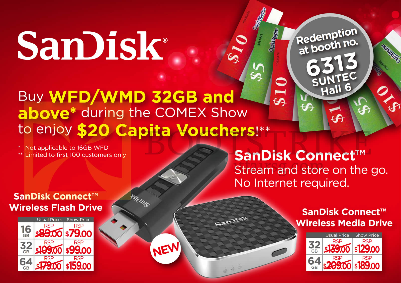 COMEX 2014 price list image brochure of Sandisk Connect Wireless Flash Drive, Wireless Media Drive