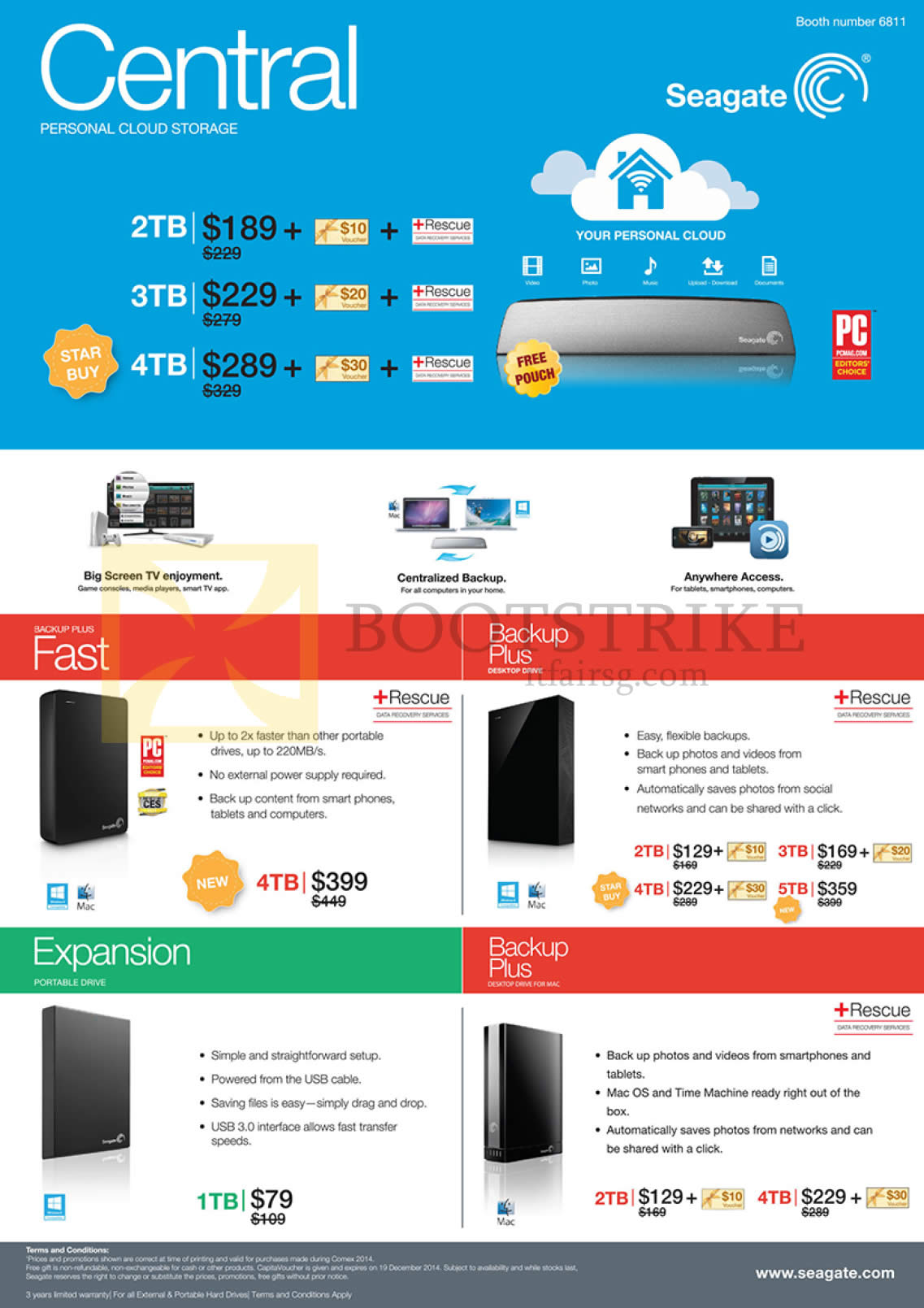 COMEX 2014 price list image brochure of Seagate External Storage Central Cloud Storage, Backup Plus Fast, Backup Plus Desktop Drive, For Mac, Expansion Portable Drive