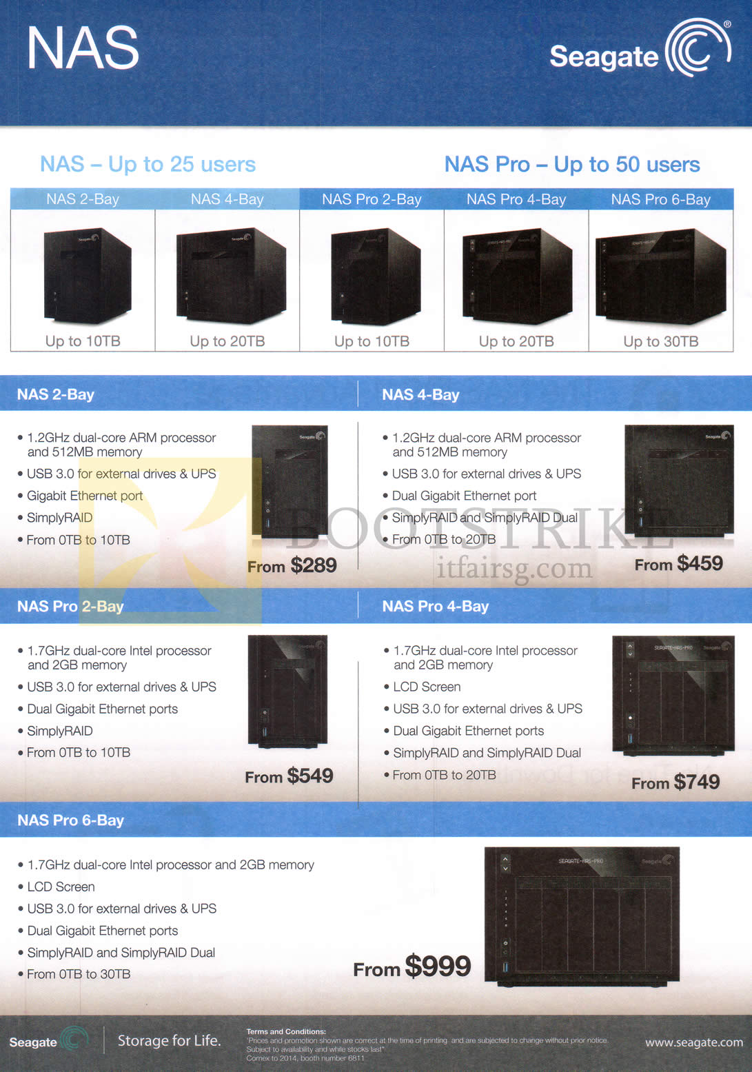 COMEX 2014 price list image brochure of Seagate NAS, NAS Pro, 2 Bay, 4 Bay, 6 Bay