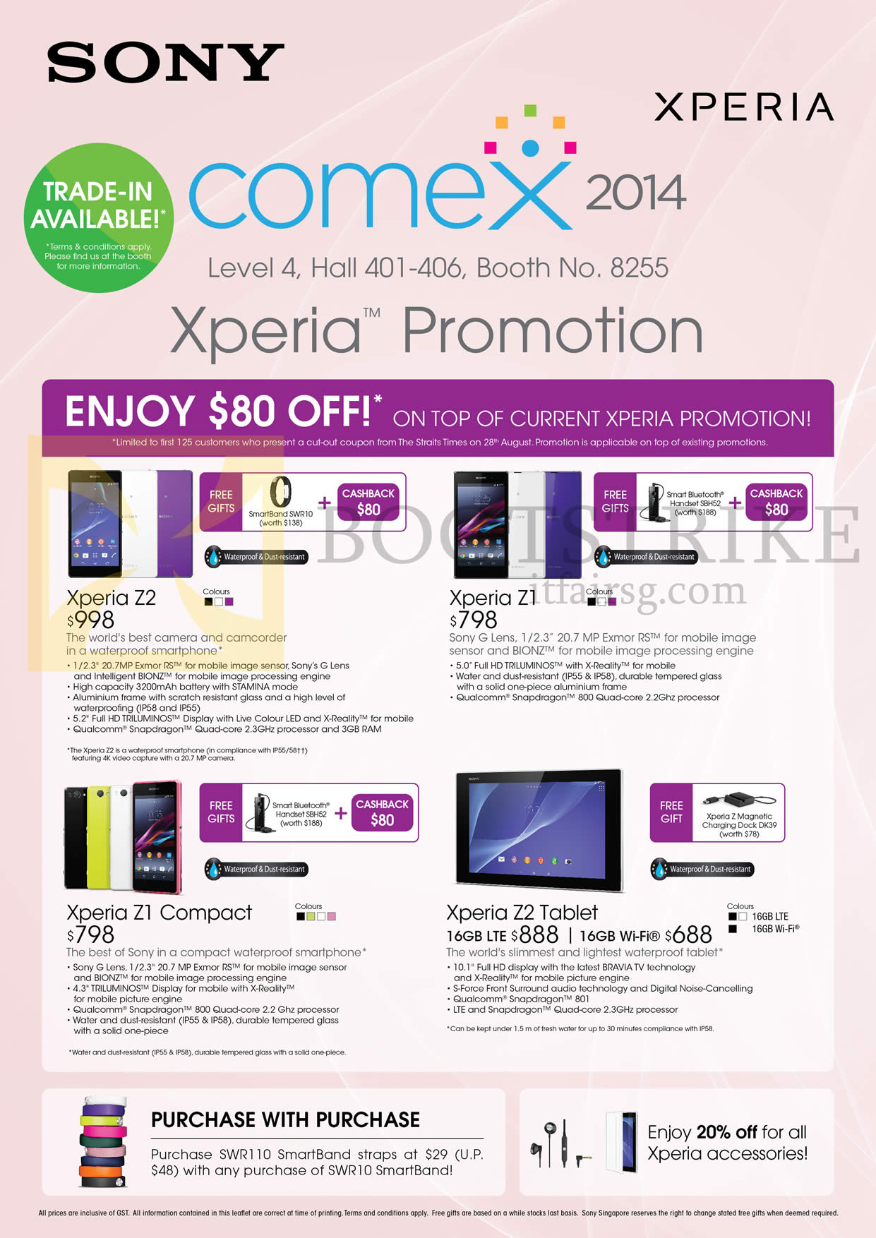 COMEX 2014 price list image brochure of Sony Mobile Phones Xperia Z2, Xperiz Z1, Xperia Z1 Compact, Xperia Z2 Tablet, Purchase With Purchase