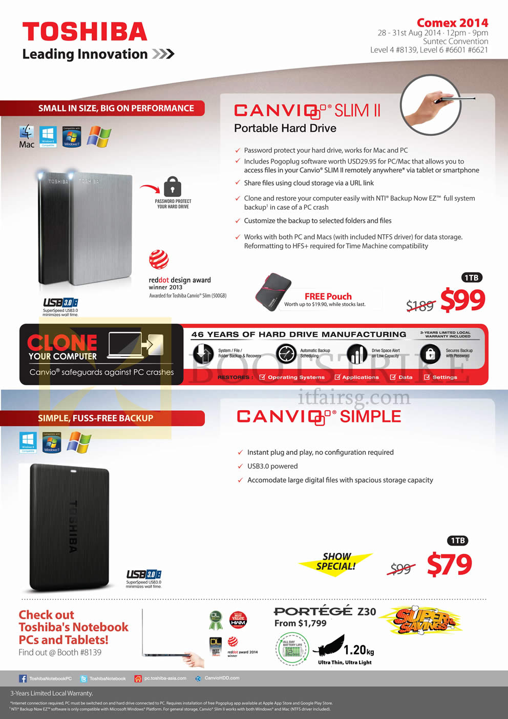 COMEX 2014 price list image brochure of Toshiba External Storage Drive Canvio Slim II 1TB, Canvio Simple
