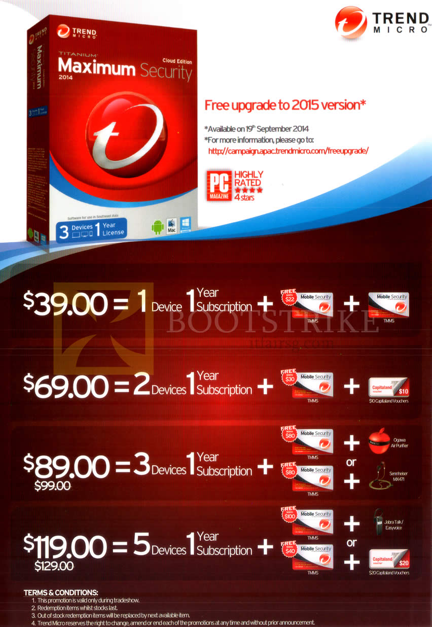 COMEX 2014 price list image brochure of Trend Micro Maximum Security Free Upgrade To 2015 Version